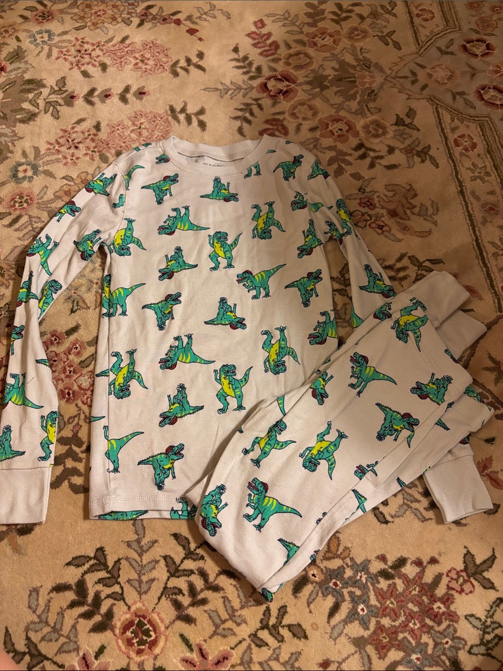 Old Navy White Pajama Set with Green Dino Print